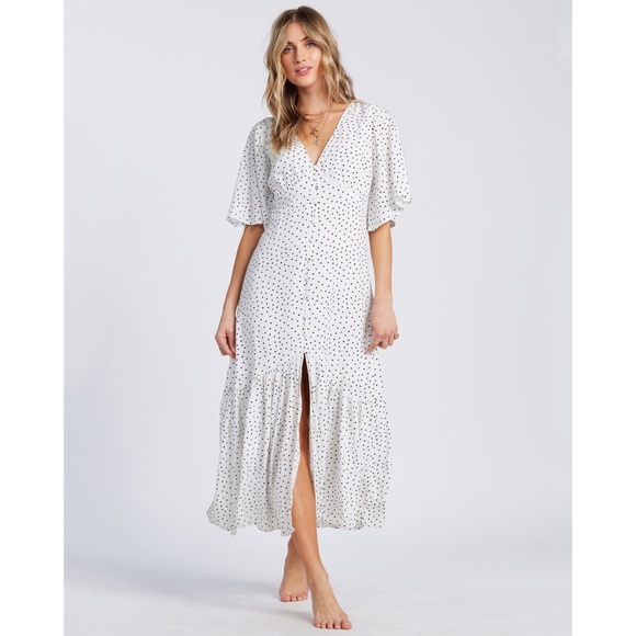 Billabong White Polka Dot Midi Dress - Picture 4 of 13